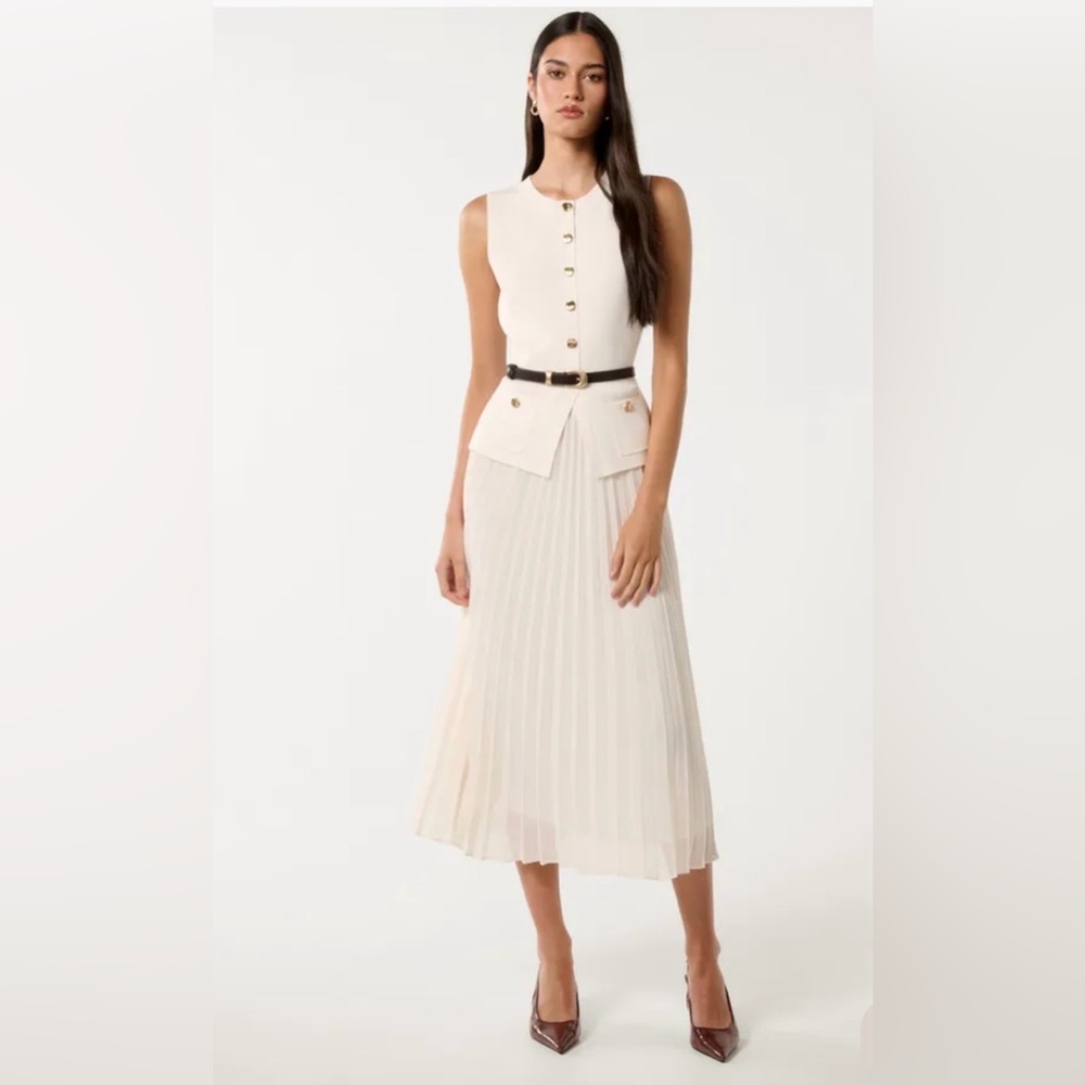Ever New Ivory Pleated Midi Dress size 12
